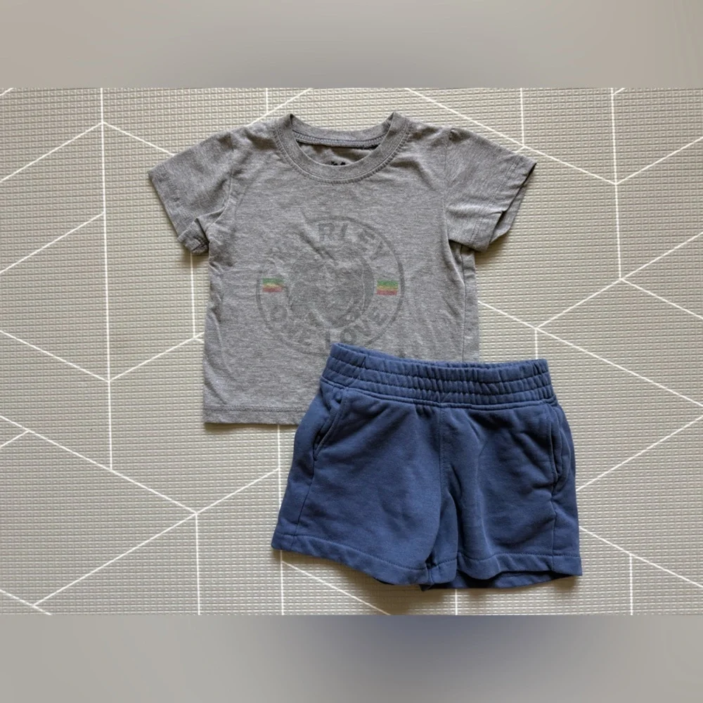 Garanimals|Baby boy/toddler summer set,Gray Graphic Tee & Navy Shorts Set•Marley